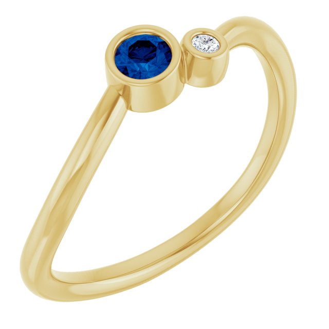14K Yellow 3 mm Natural Blue Sapphire & .015 CT Natural Diamond Ring